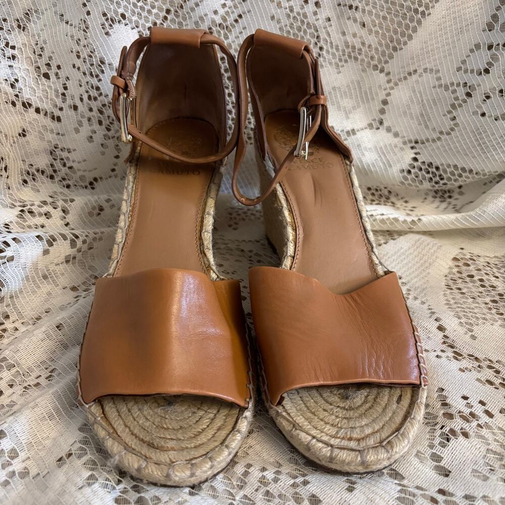Vince Camuto Leera Women's US 10 M Tan Leather Espadrille Wedge Sandals